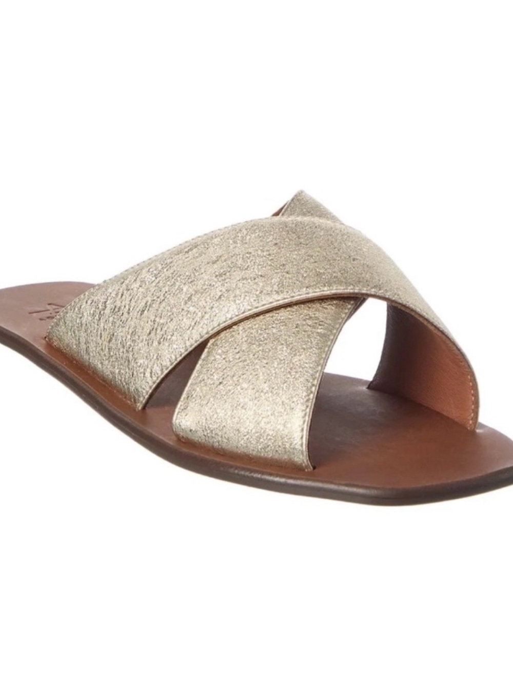 Aquatalia Metallic Gold Crisscross Leather Slide Sandals - Picture 3 of 7